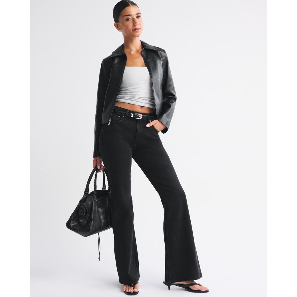 NWT Abercrombie & Fitch Curve Love High Rise Flare Jeans Black 27R y2k